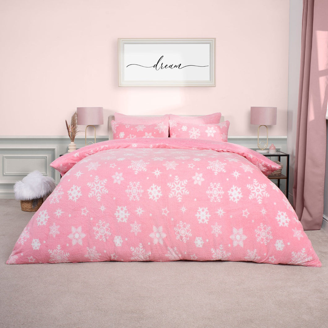 Snowflake Teddy Duvet Set - Pink