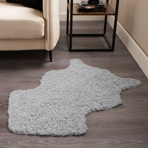 Curly Sheepskin Faux Fur Rug, White - 60 x 90cm