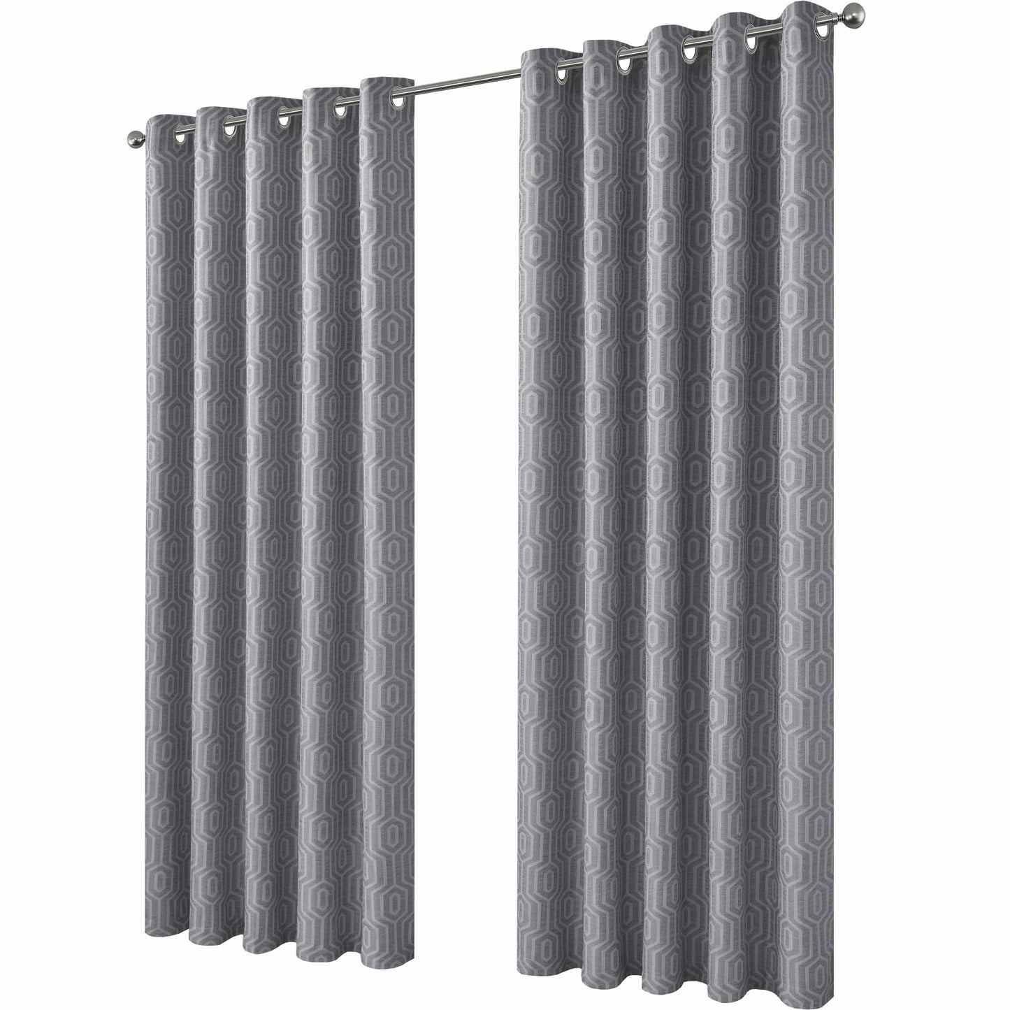 Paris Eyelet Jacquard Curtains Grey Geometric Pattern Thermal Insulated