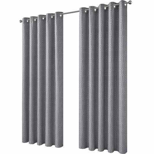 Paris Eyelet Jacquard Curtains Grey Geometric Pattern Thermal Insulated