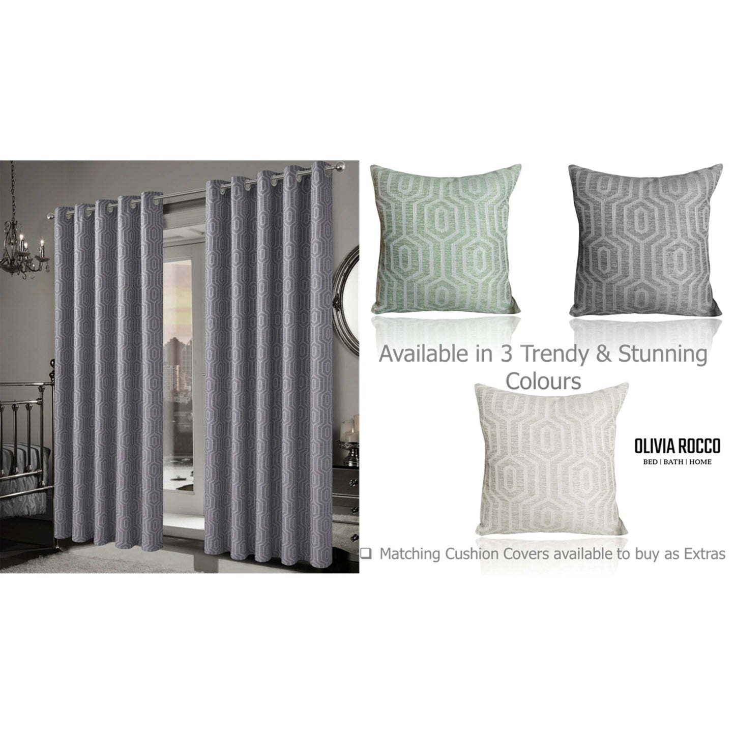 Paris Eyelet Jacquard Curtains Grey Geometric Pattern Thermal Insulated