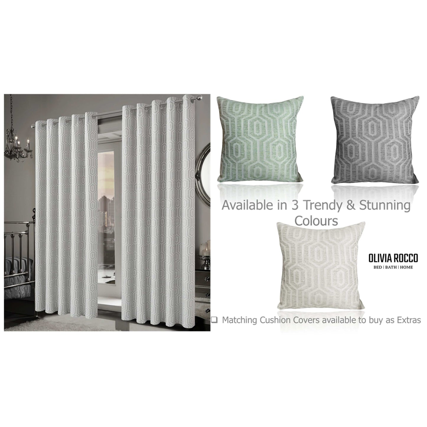 Paris Eyelet Jacquard Curtains Natural Geometric Pattern Thermal Insulated