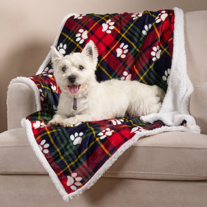 Pet Check Paw Flannel Fleece Throw