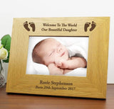 Oak Finish 6x4 Landscape Baby Footprints Photo Frame