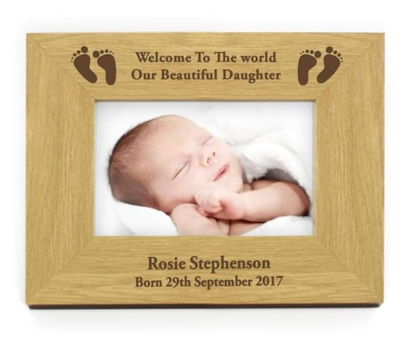 Oak Finish 6x4 Landscape Baby Footprints Photo Frame