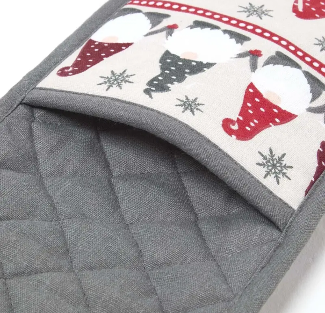 Grey Gonk Pattern Double Oven Gloves
