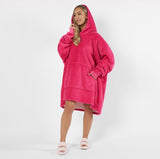 Oversized Coral Fleece Hooded Blanket, Fuchsia