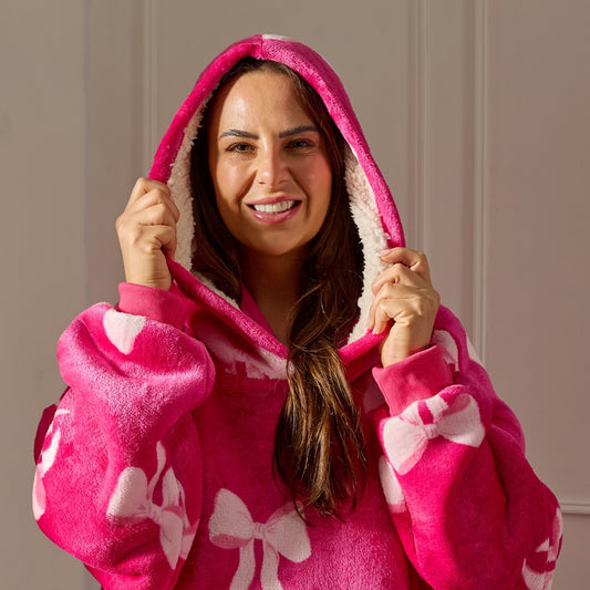 Hot Pink Bow Print Hoodie