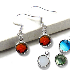 Silver Drop Earrings with Birthstone