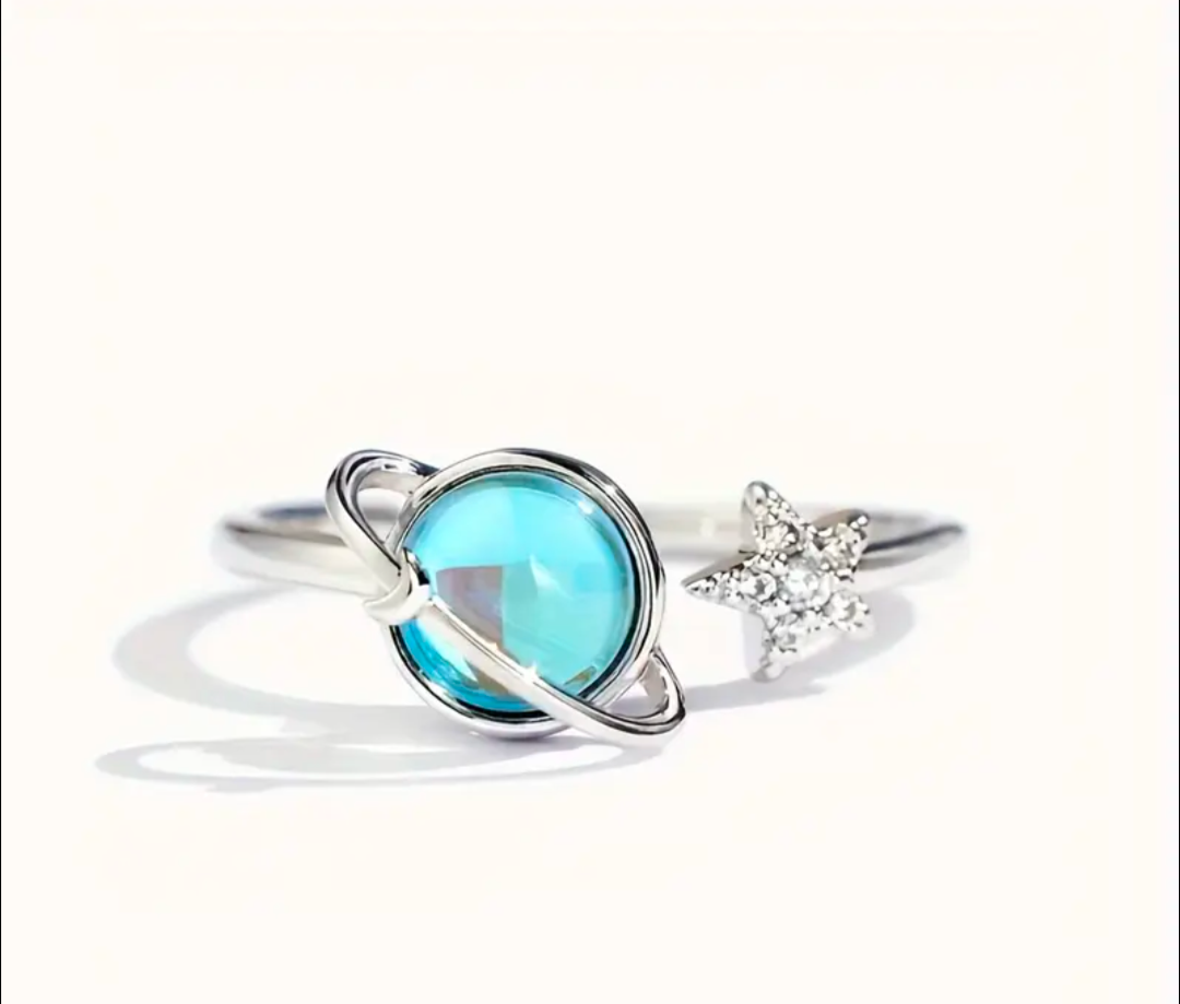 Ladies Earth Moon Star Fashion Ring