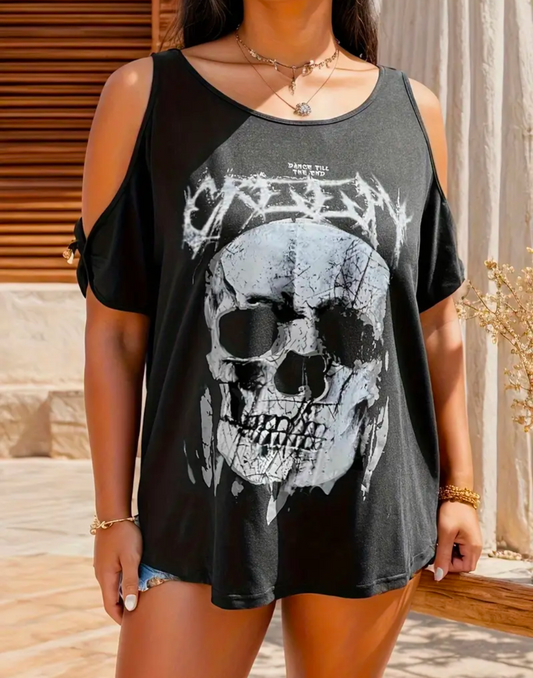 Plus Size Creepy Cutout Shoulder Top
