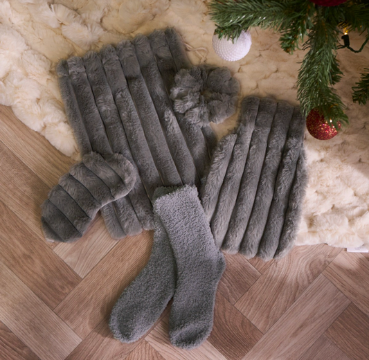 Ribbed Hot Water Bottle Gift Set - Grey