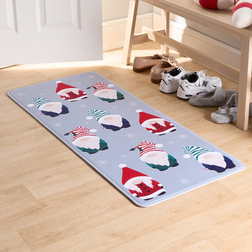 Washable Christmas Gonk Printed Runner - Grey