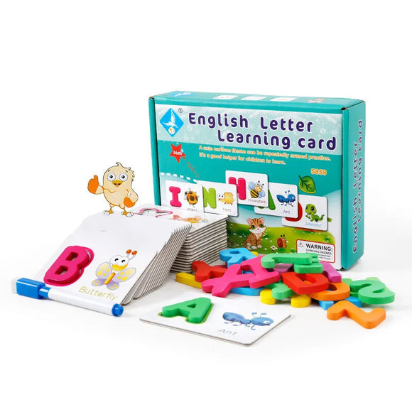 Children Wooden Alphabetic Blocks Game - Letter Cards Animal Pictures