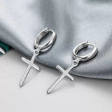 925 Sterling Silver Cross Dangle Hoop Earrings