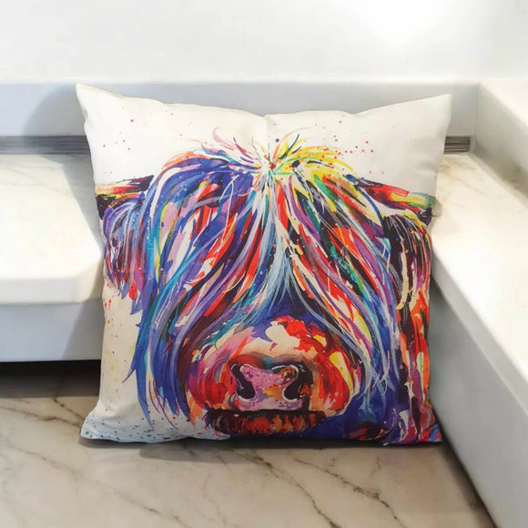 Colourful Highland Cow Cushion