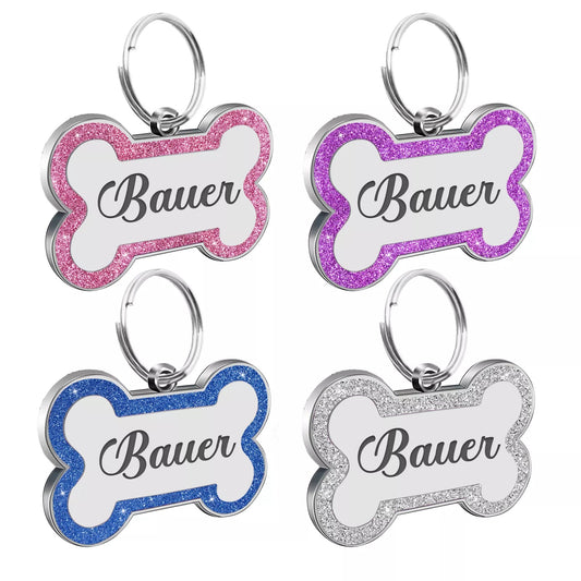 Personalised Glitter Dog Bone Tag