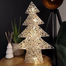 Load image into Gallery viewer, 50cm Warm White Battery Operated LED White and Gold Christmas Tree Silhouette