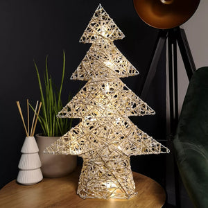 50cm Warm White Battery Operated LED White and Gold Christmas Tree Silhouette