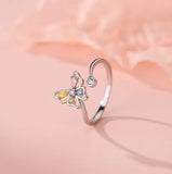 Colourful Butterfly Adjustable Ring 925 Sterling