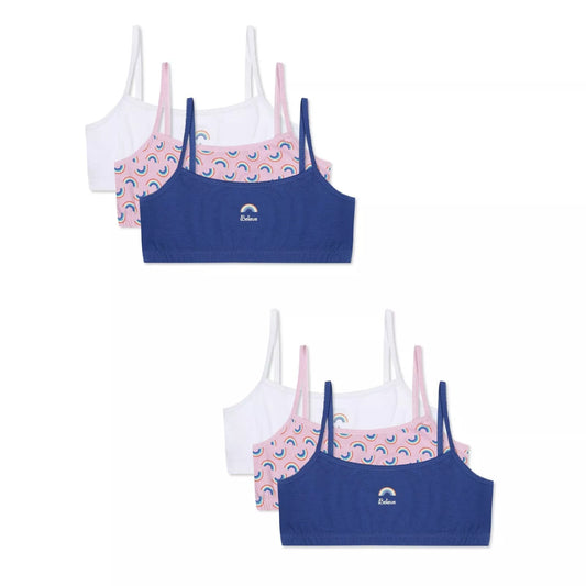 6 Pack Girls Cotton Crop Bra Tops /Matching Briefs 6 Pack