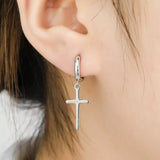 925 Sterling Silver Cross Dangle Hoop Earrings