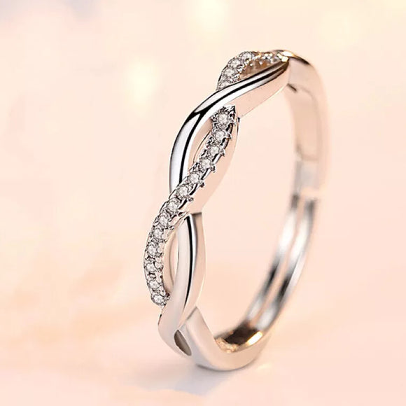 925 Sterling Silver Crystal Twisted Adjustable Ring