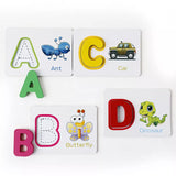 Children Wooden Alphabetic Blocks Game - Letter Cards Animal Pictures