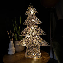 Load image into Gallery viewer, 50cm Warm White Battery Operated LED White and Gold Christmas Tree Silhouette