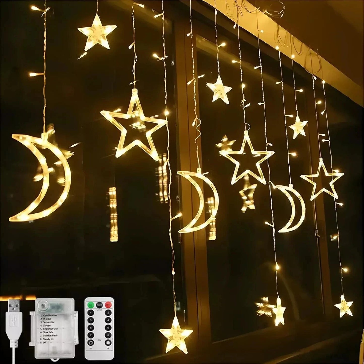 3.5M Star & Moon LED Window Curtain Lights