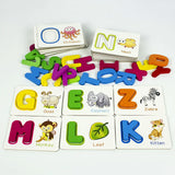 Children Wooden Alphabetic Blocks Game - Letter Cards Animal Pictures