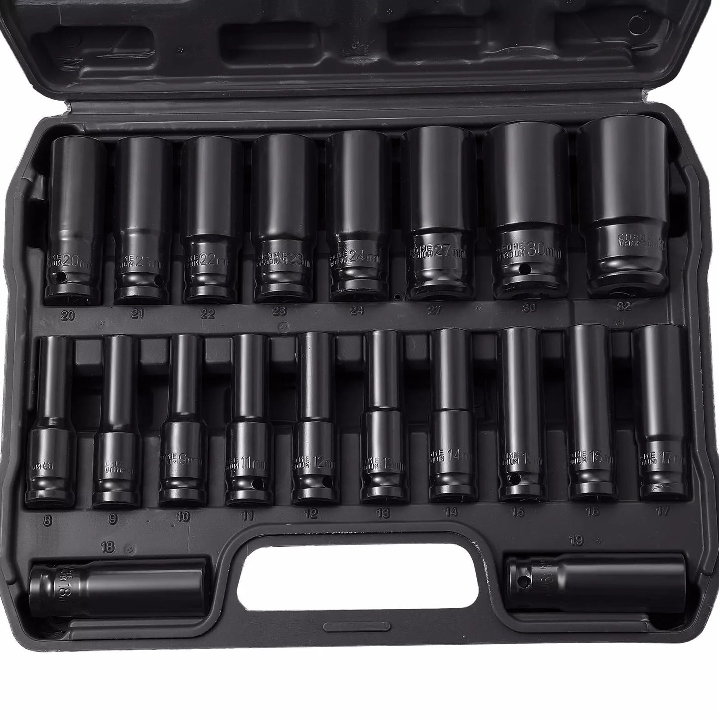 20PCS Deep Impact Socket Set 1/2 Inch Drive.6 Point Metric 8-32mm Heavy Duty Kit