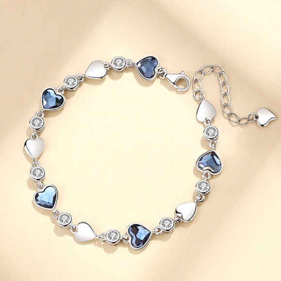 Crystal Love Heart Linked Charm Bracelet