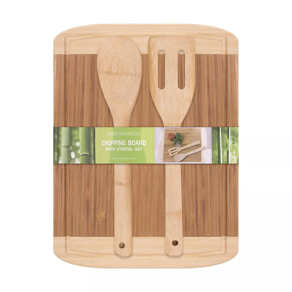 Bamboo Chopping Boards, 35 x 25cm Includes 2 Cooking Utensil