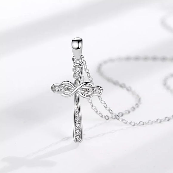 Crystal Cross Pendant Necklace - 925 Sterling Silver