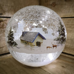 Battery Operated Light up Lodge Scene Crackle Glass Ball