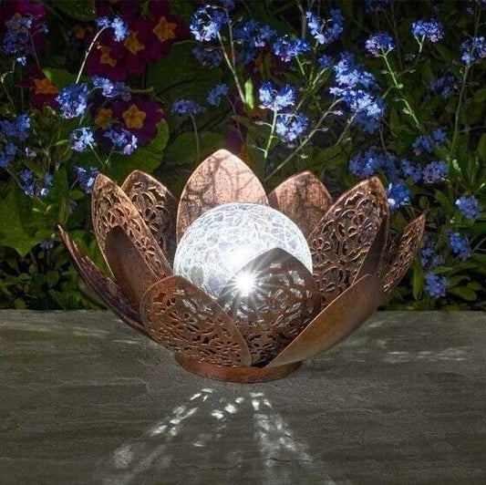 Solar Lotus Garden  Flower Silhouette Bronze Multi-Coloured