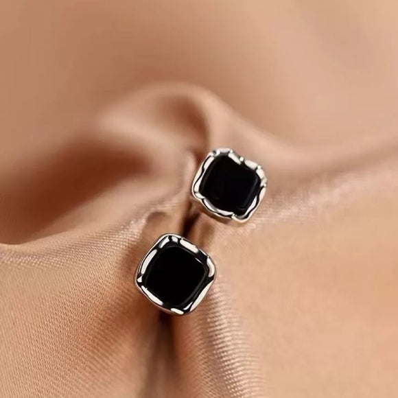 925 Sterling Silver Black CZ Square Shaped Stud