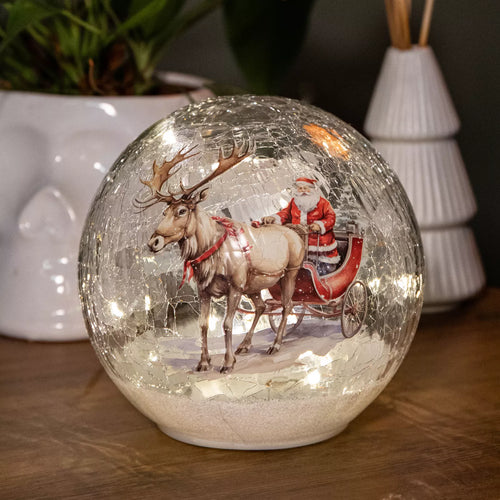 Battery Operated Light up Santa Crackle Glass Ball