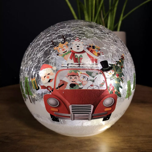 Battery Operated Light up Santa and Friends Crackle Glass Ball