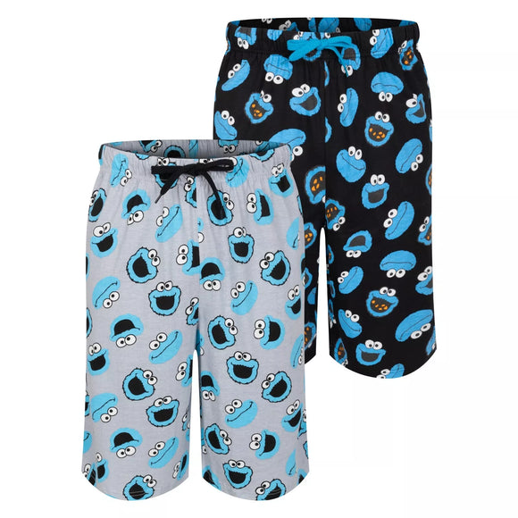 Mens 2 Pack Pyjama Shorts Cookie Monster Lounge Sleep Shorts M to 2XL MultiPack