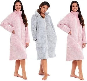 Full ZIP UP Ladies Soft  Fluffy  Dressing Gown