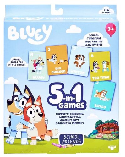 Official Bluey 5-in-1 Card Game Set 53 Jumbo Playing Cards Snap, Old Maid & More