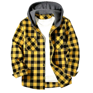 Mens Plaid Check Hooded Shirt