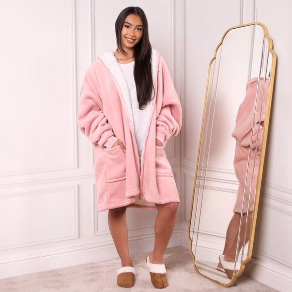 Sherpa Zip Up Hoodie Blanket, Blush - One Size