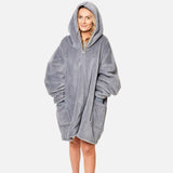 Sherpa Zip Up Hoodie Blanket, Charcoal - One Size