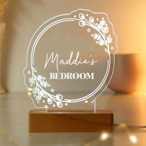 Personalised Floral Wooden Based LED Light