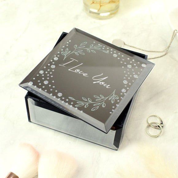 Personalised Botanical Diamante Mirrored Trinket Box