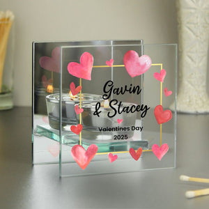 Personalised Hearts Mirrored Glass Tealight Holder