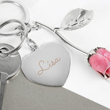 Personalised Silver Plated Name Rose Keyring